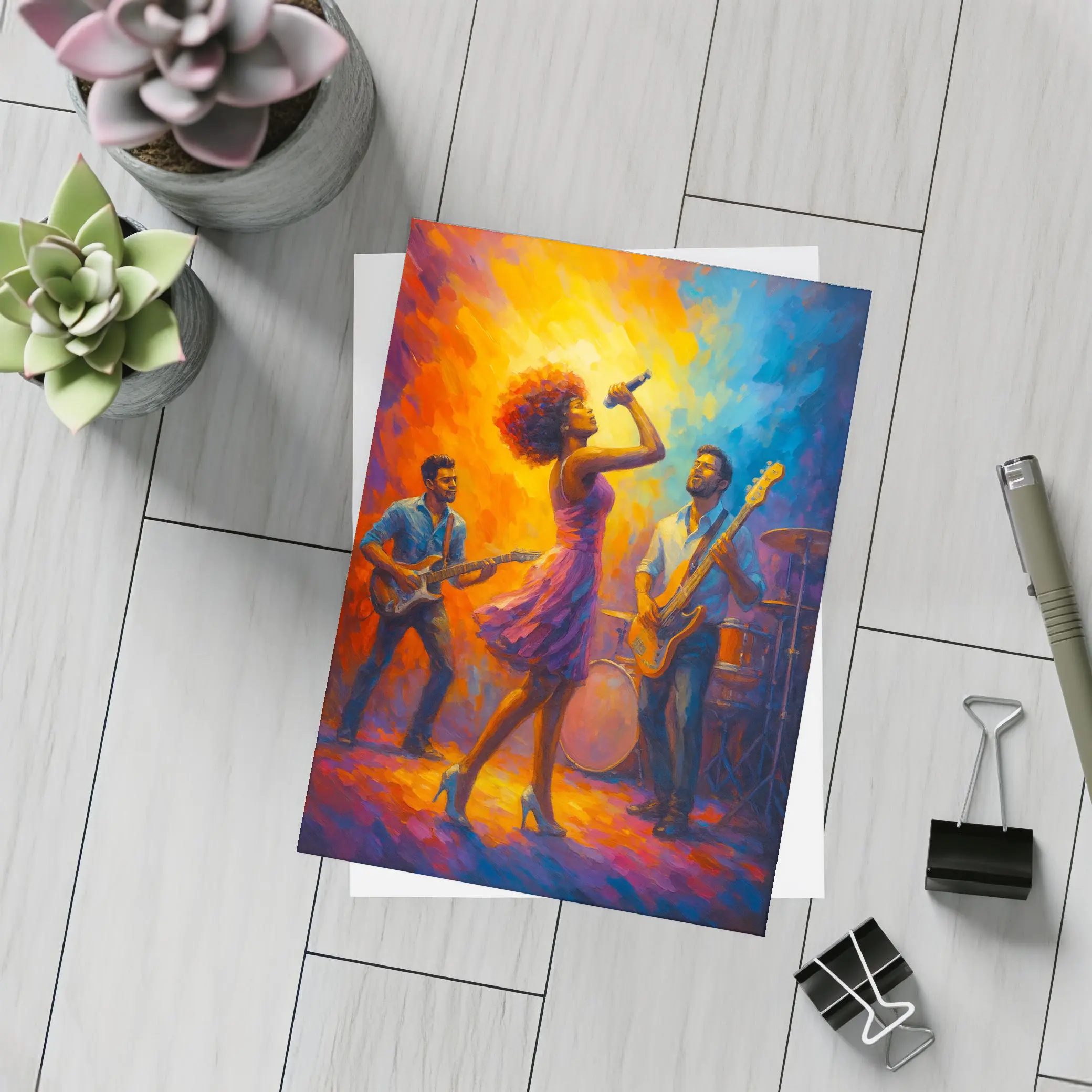 Live Band Performance Oil Painting Bold Colors – Postcards