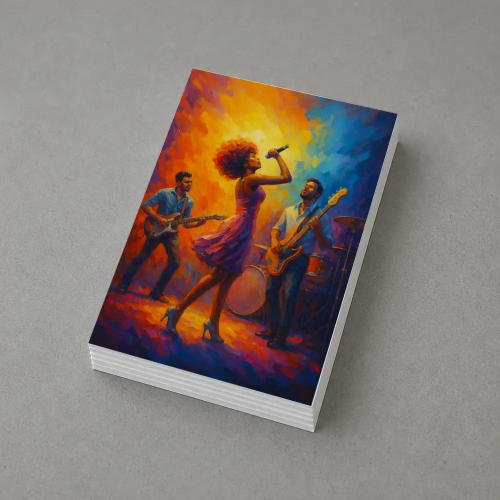 Live Band Performance Oil Painting Bold Colors – Postcards