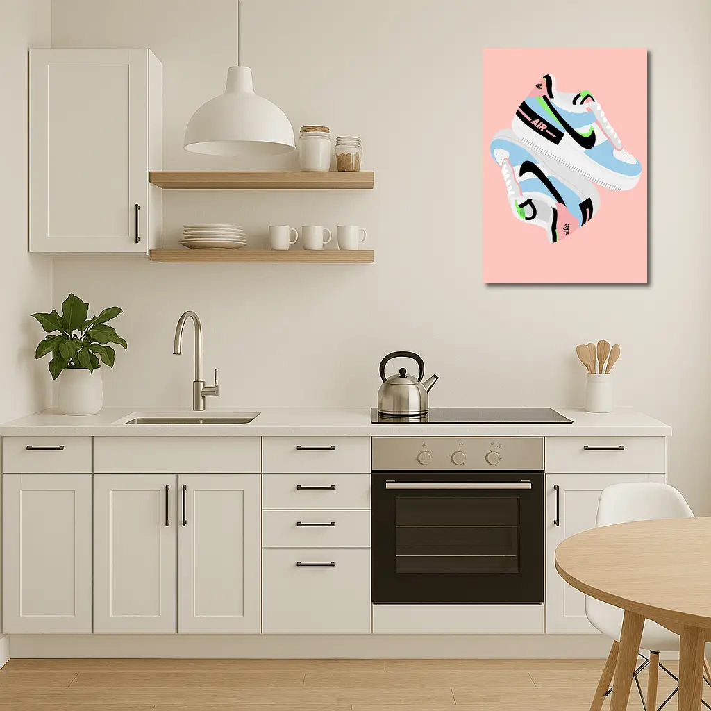 Nike Air Force One Sneaker Illustration Pink Background – Wall Art