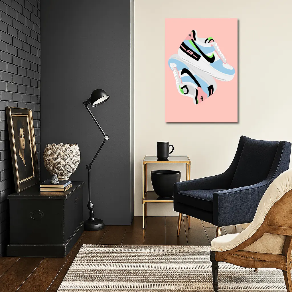 Nike Air Force One Sneaker Illustration Pink Background – Wall Art