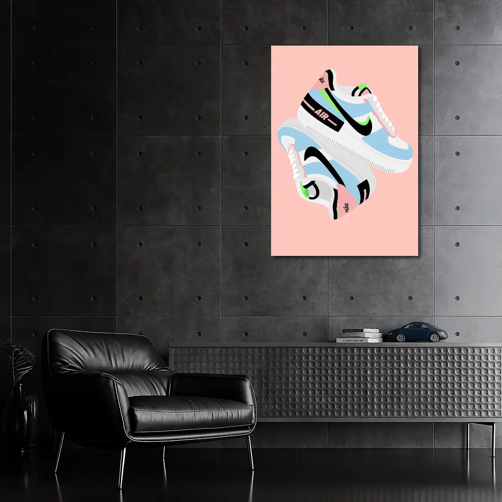Nike Air Force One Sneaker Illustration Pink Background – Wall Art