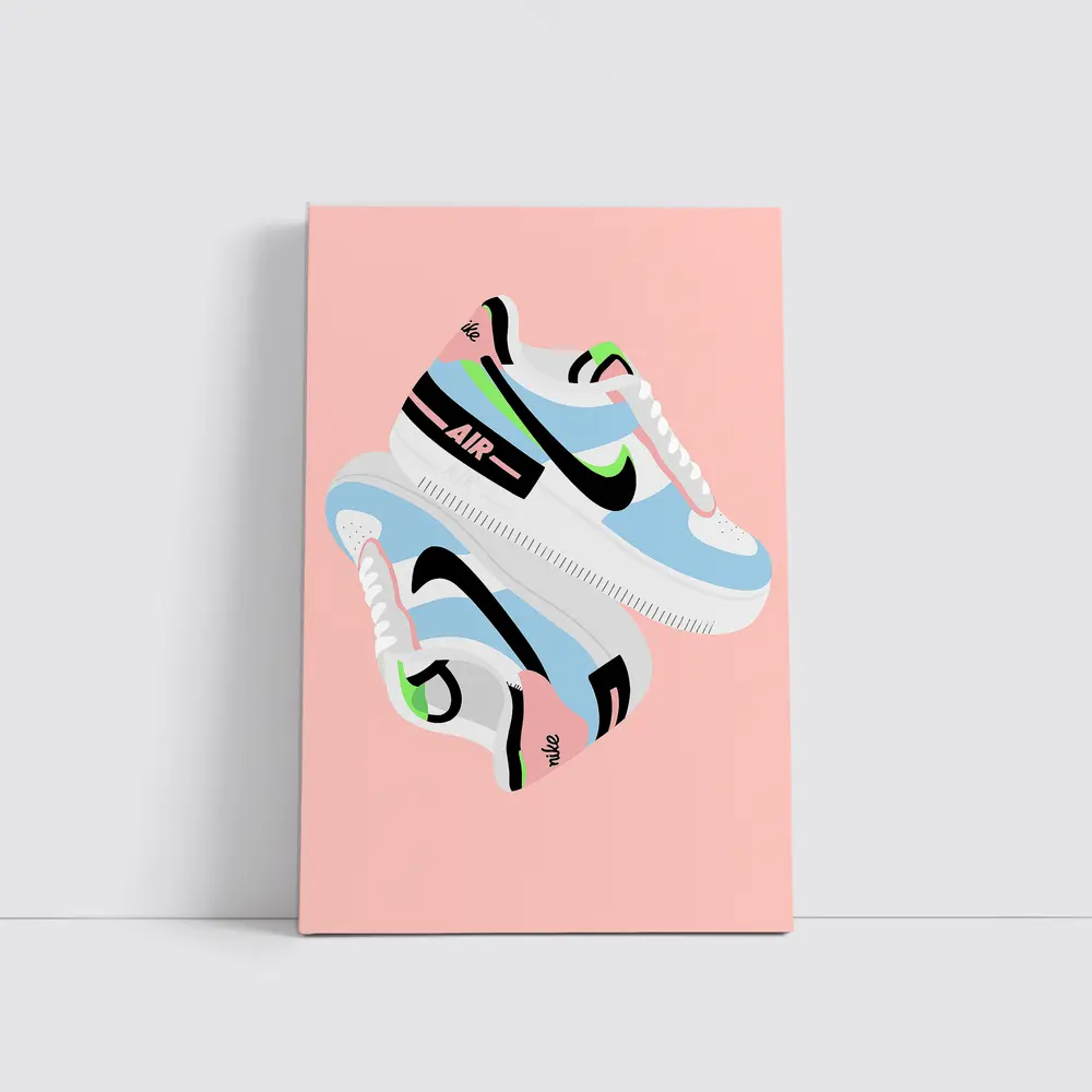 Nike Air Force One Sneaker Illustration Pink Background – Wall Art