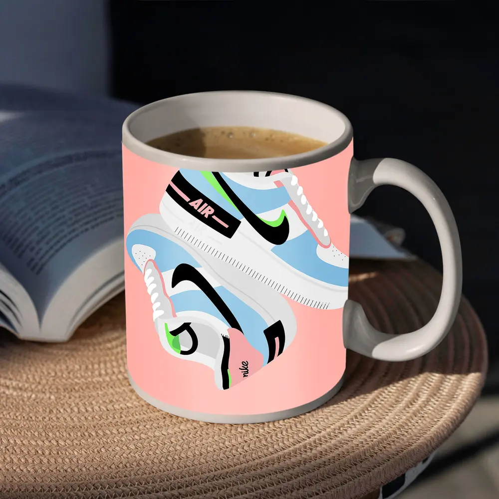 Nike Air Force One Sneaker Illustration Pink Background – Mugs