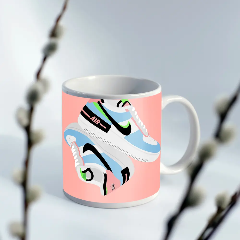 Nike Air Force One Sneaker Illustration Pink Background – Mugs