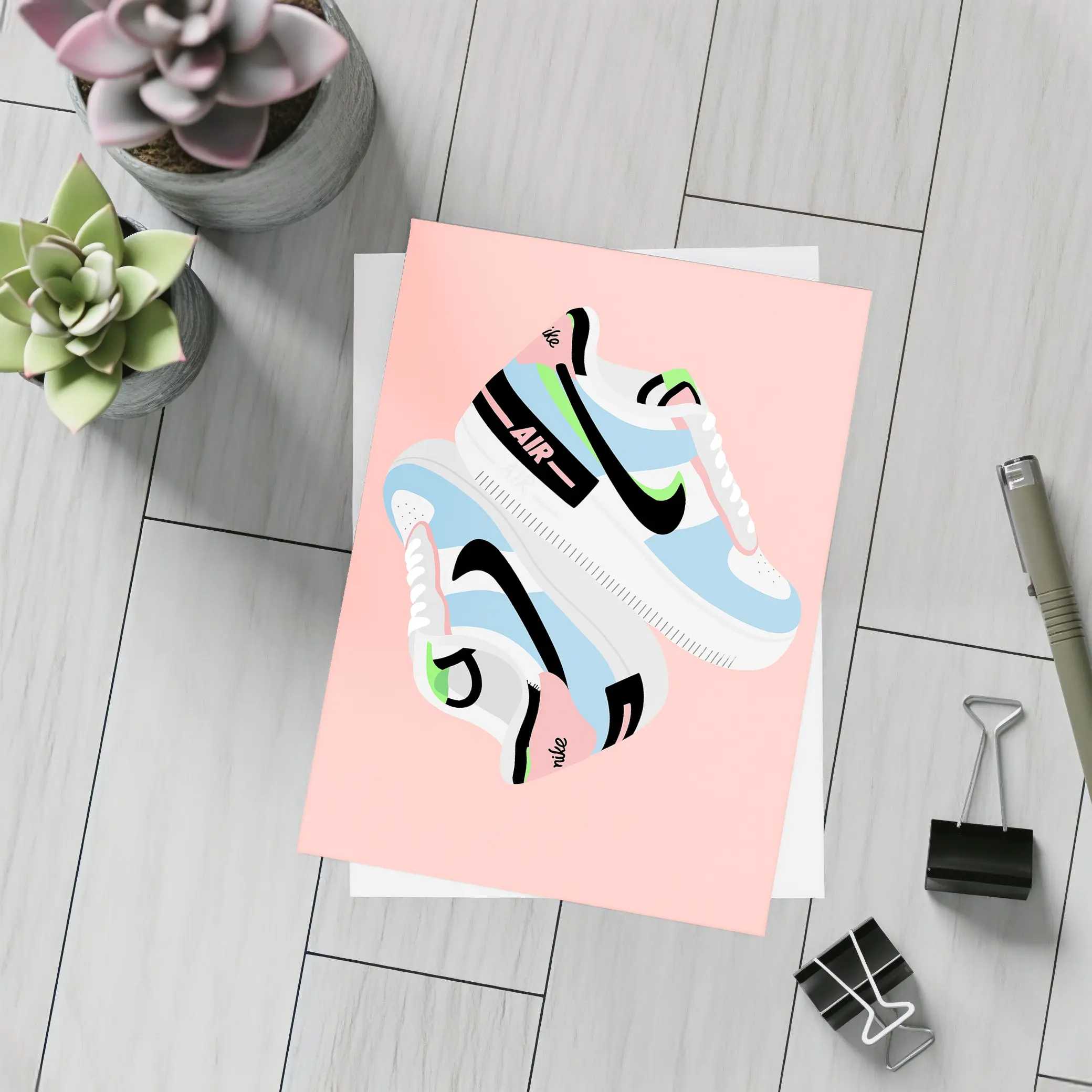 Nike Air Force One Sneaker Illustration Pink Background – Postcards