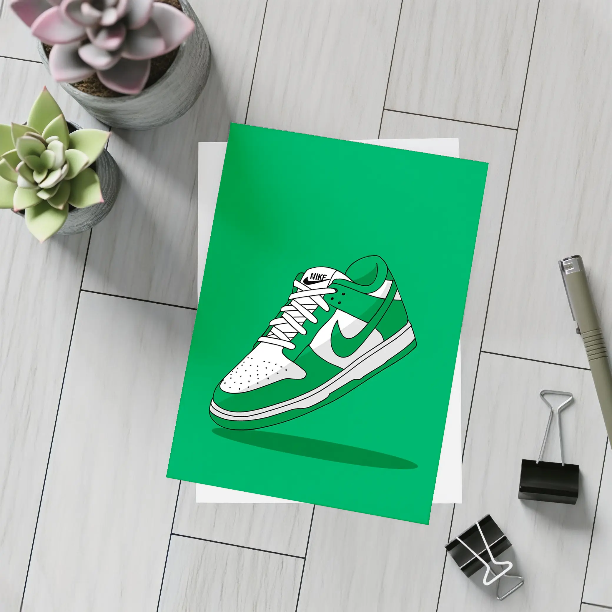 Nike Dunk Low Green White Sneaker Art – Postcards