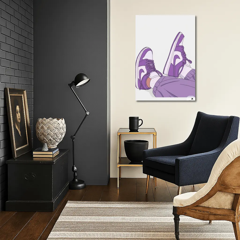 Purple Nike Air Jordan One Sneakers Illustration – Wall Art