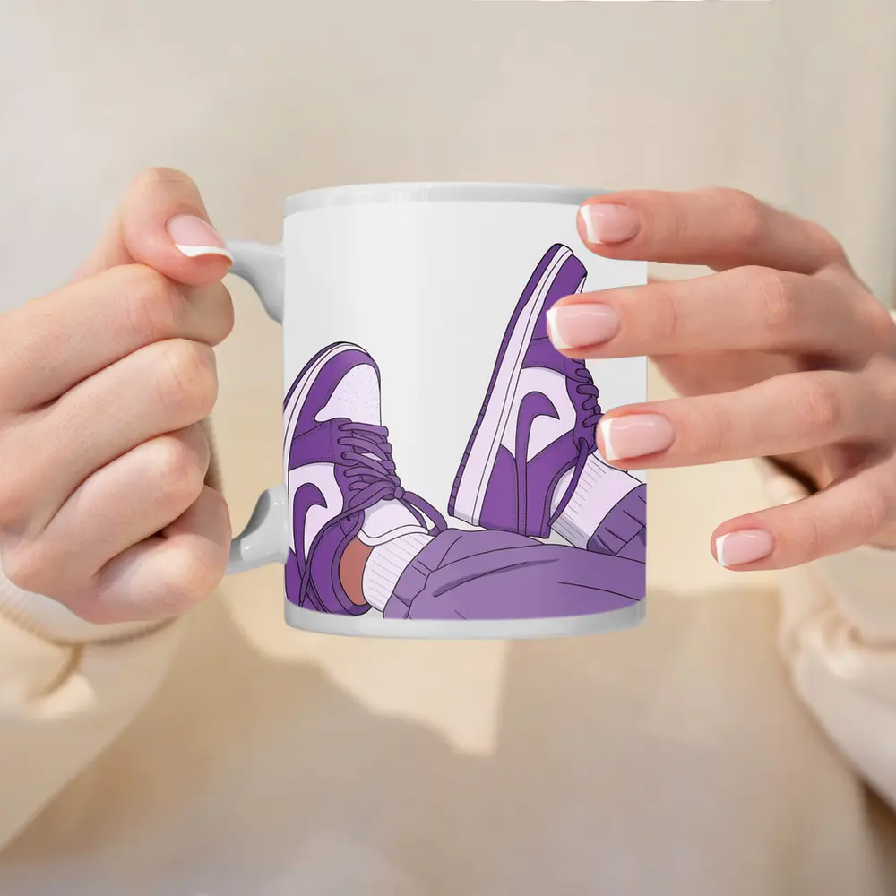 Purple Nike Air Jordan One Sneakers Illustration – Mugs