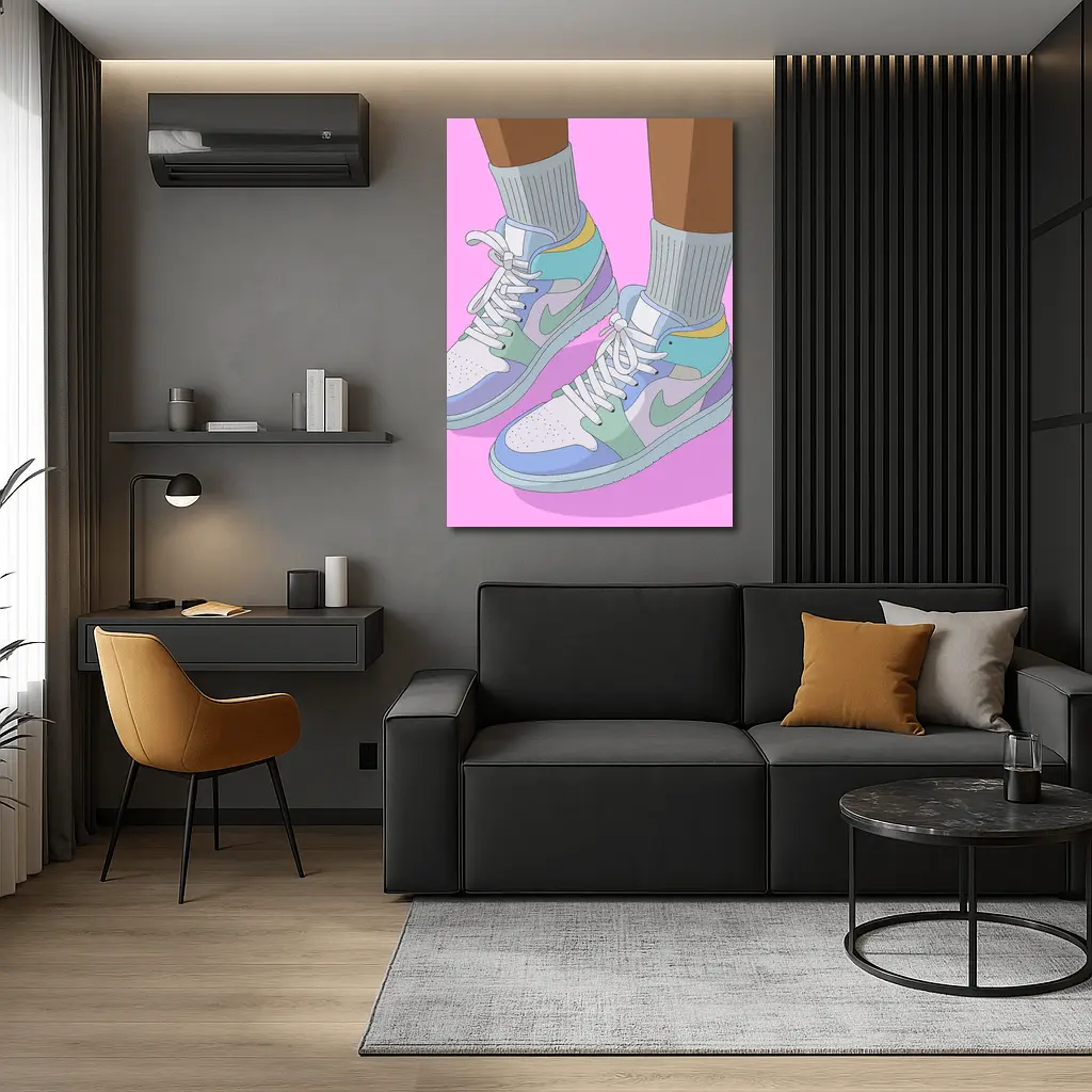Pastel Jordan Sneakers Illustration Pink Background – Wall Art