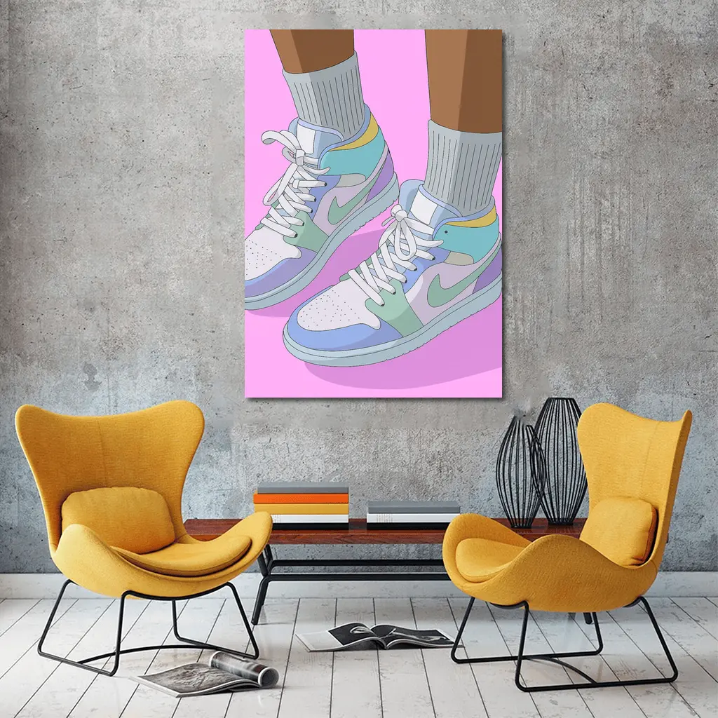 Pastel Jordan Sneakers Illustration Pink Background – Wall Art