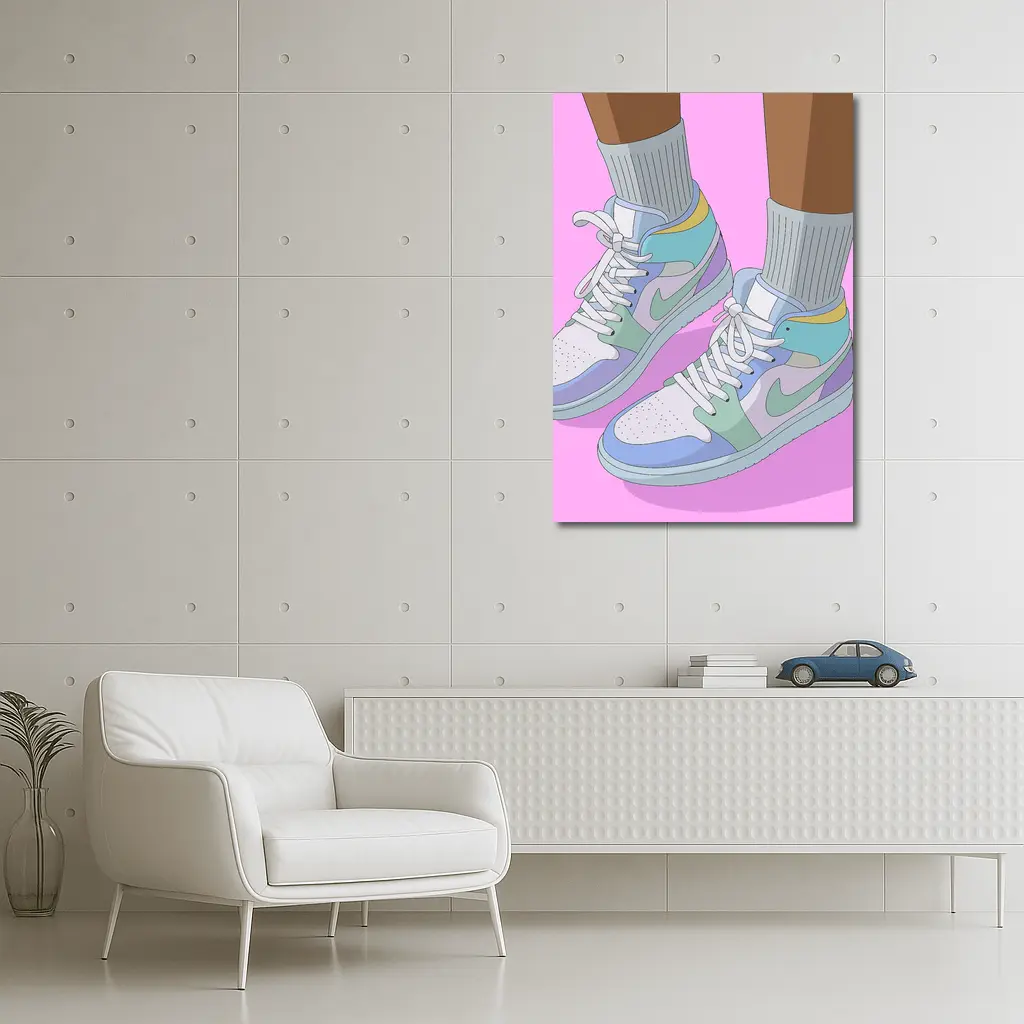 Pastel Jordan Sneakers Illustration Pink Background – Wall Art