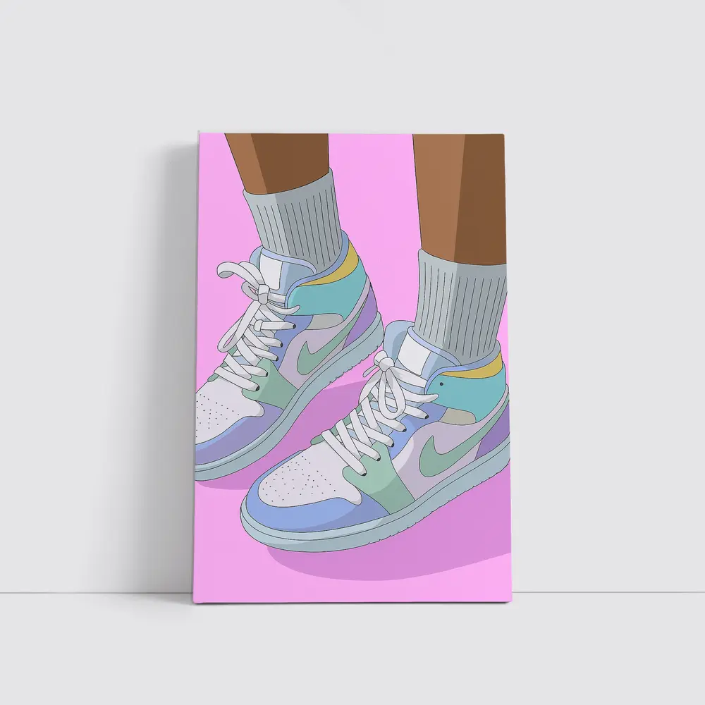 Pastel Jordan Sneakers Illustration Pink Background – Wall Art