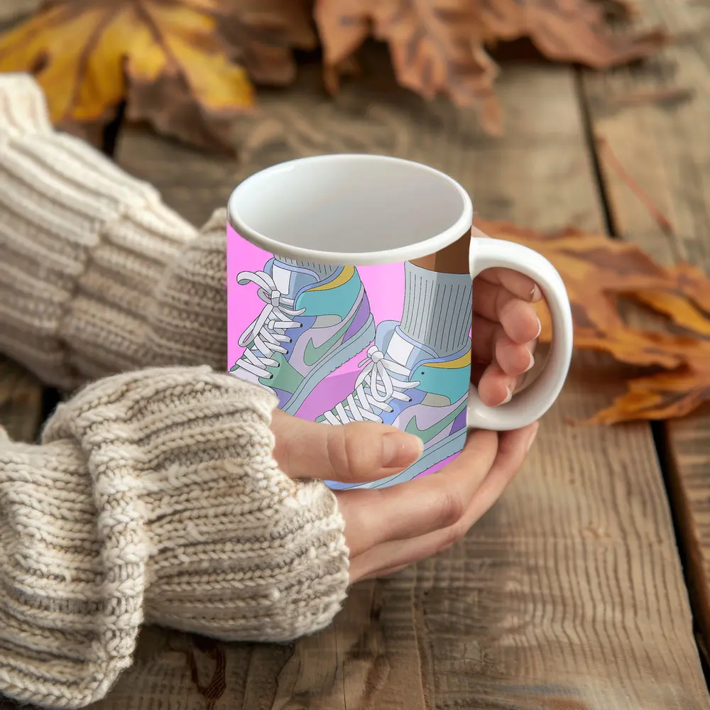 Pastel Jordan Sneakers Illustration Pink Background – Mugs