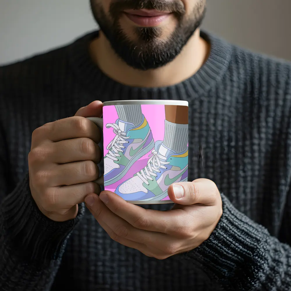Pastel Jordan Sneakers Illustration Pink Background – Mugs