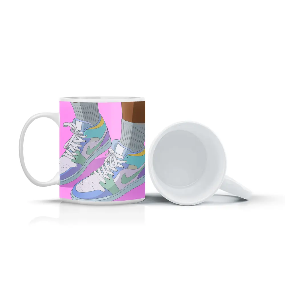 Pastel Jordan Sneakers Illustration Pink Background – Mugs