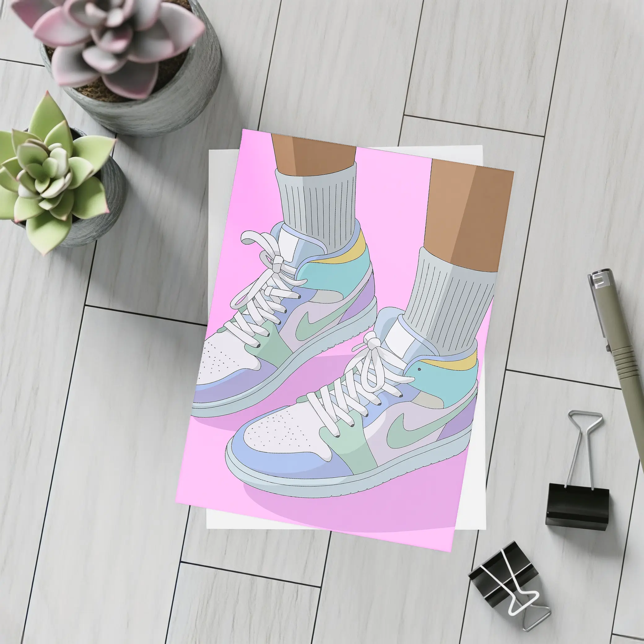 Pastel Jordan Sneakers Illustration Pink Background – Postcards