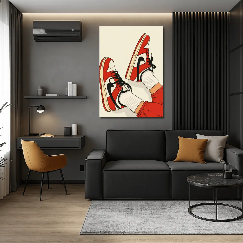 Red Nike Sneakers Flat Illustration Beige Background – Wall Art