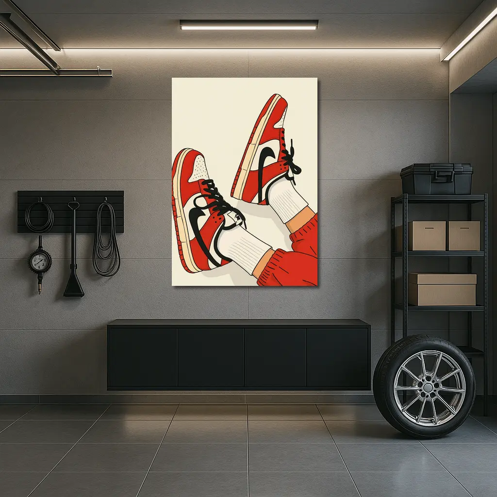 Red Nike Sneakers Flat Illustration Beige Background – Wall Art