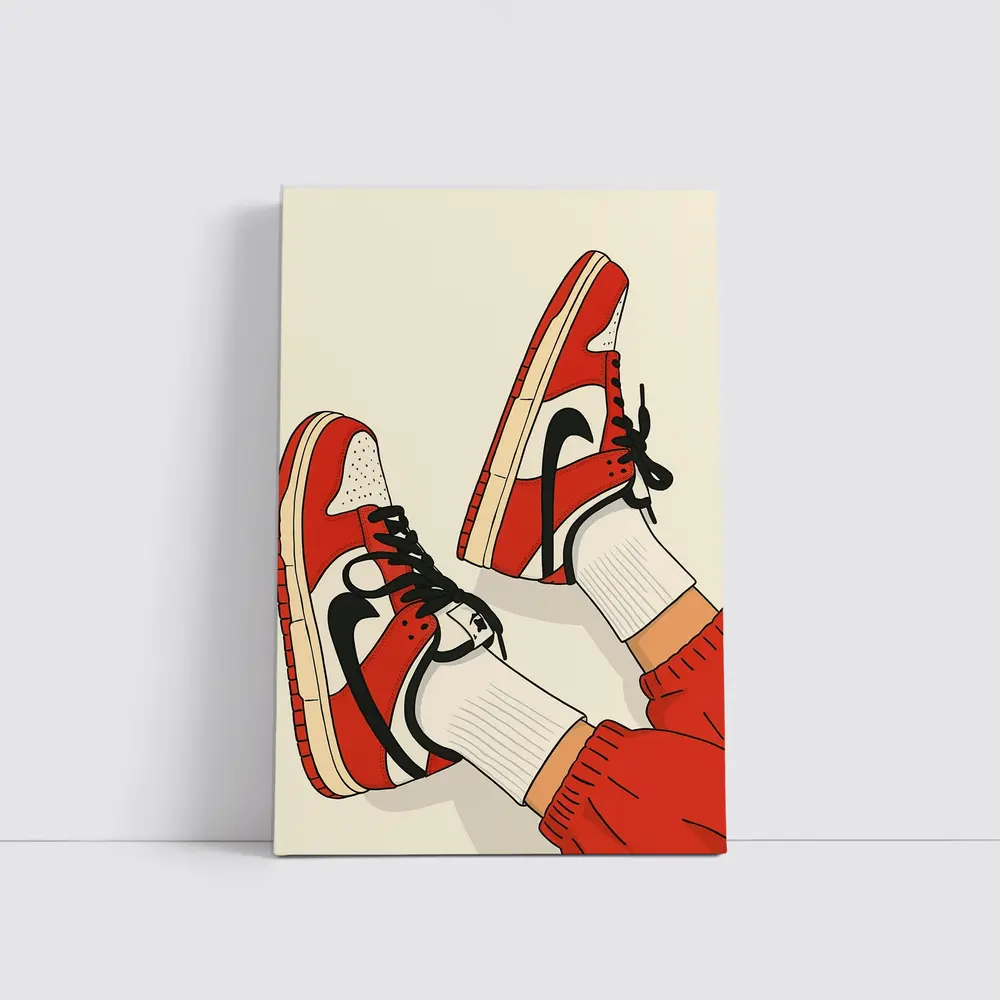Red Nike Sneakers Flat Illustration Beige Background – Wall Art