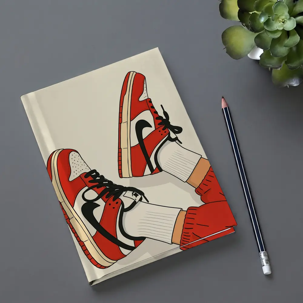 Red Nike Sneakers Flat Illustration Beige Background – Notebooks