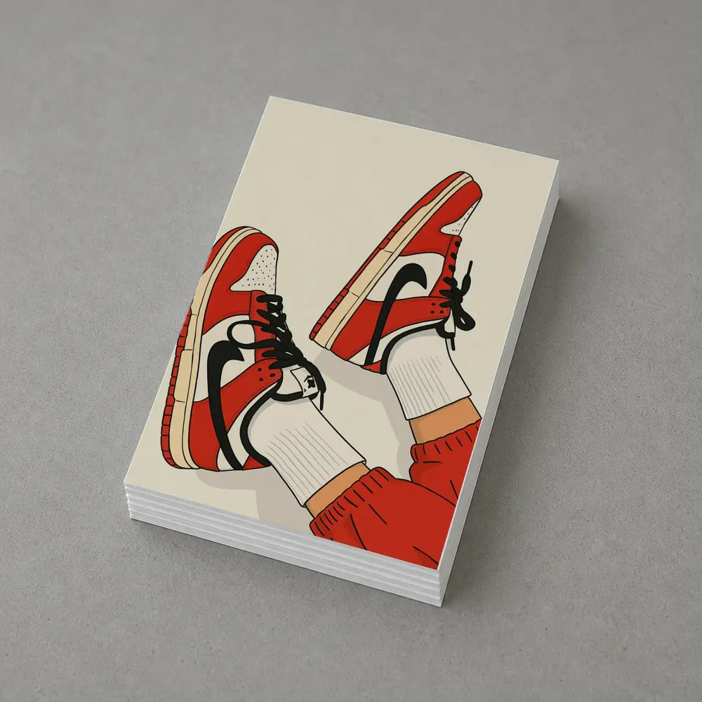 Red Nike Sneakers Flat Illustration Beige Background – Postcards