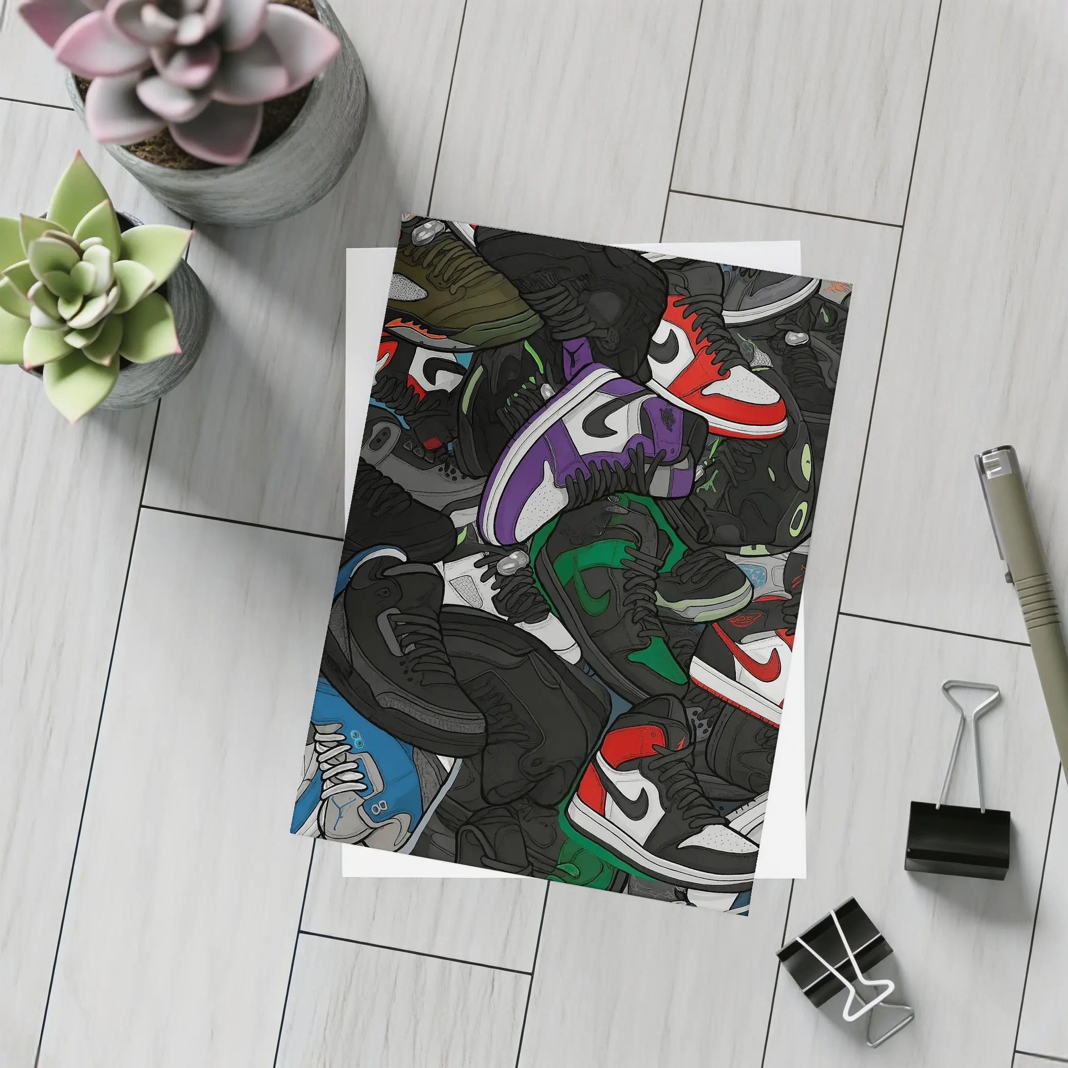Air Jordan Sneakers Pile Cartoon Art – Postcards