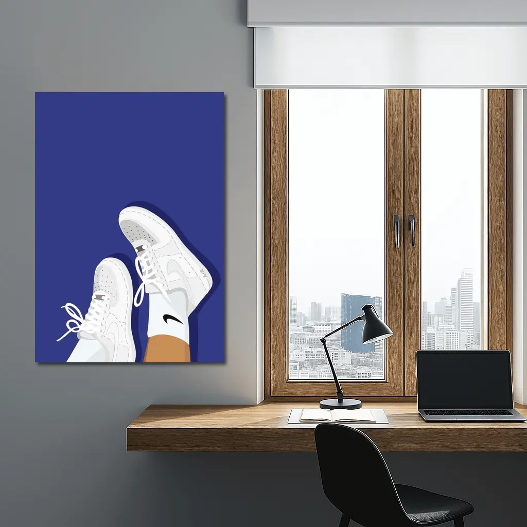 White Nike Air Force Ones Blue Background – Wall Art