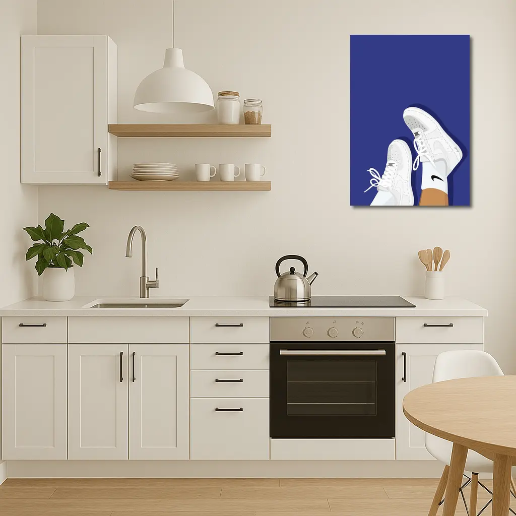 White Nike Air Force Ones Blue Background – Wall Art
