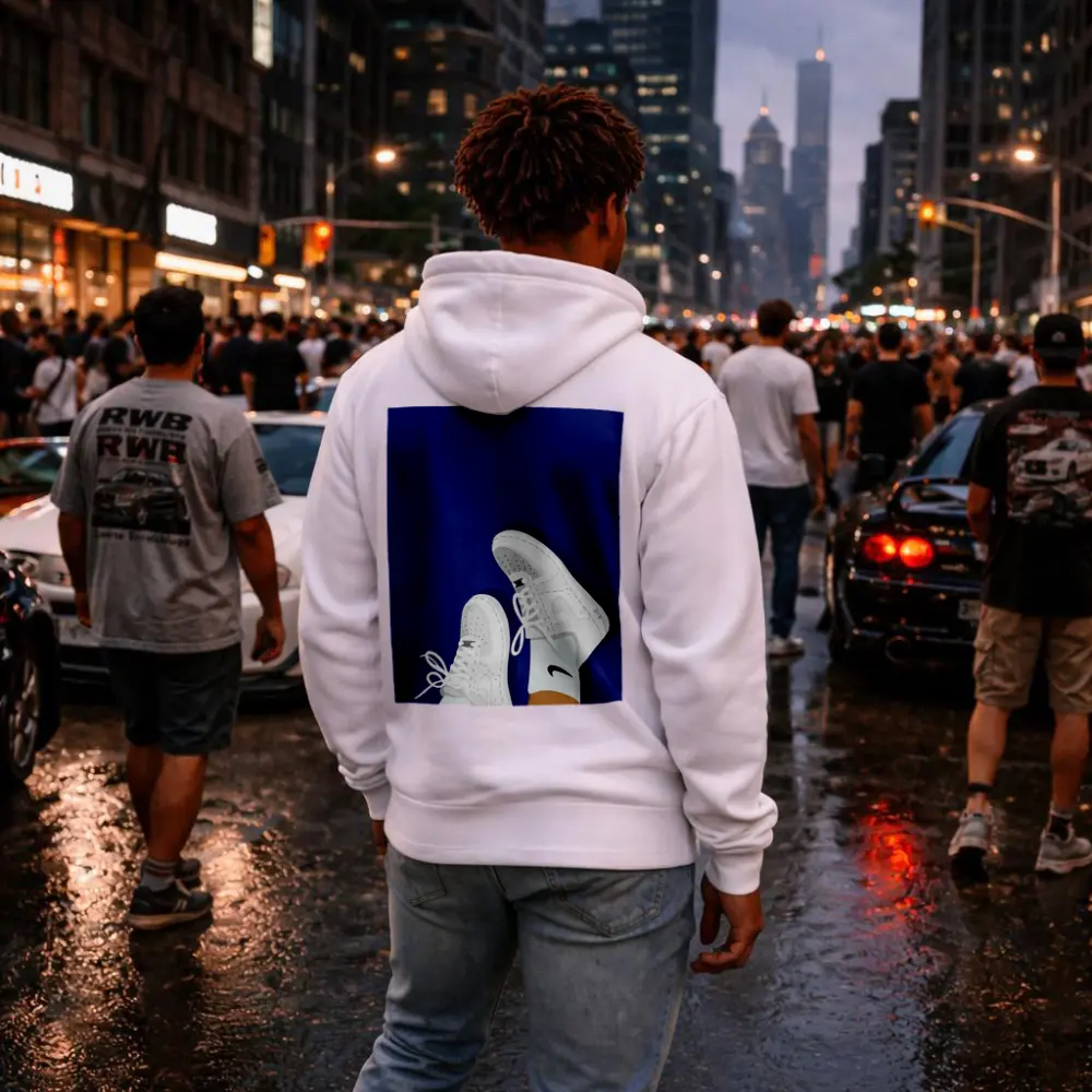 White Nike Air Force Ones Blue Background – Hoodies