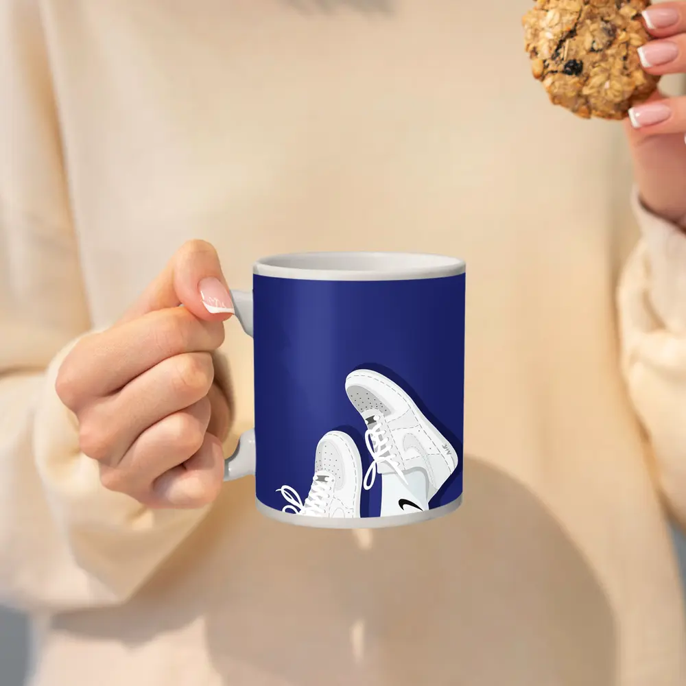 White Nike Air Force Ones Blue Background – Mugs