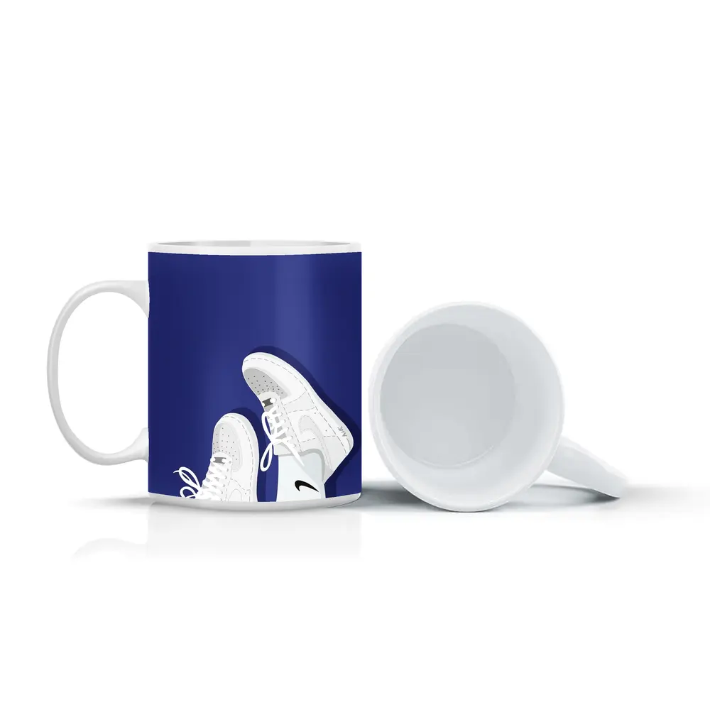 White Nike Air Force Ones Blue Background – Mugs