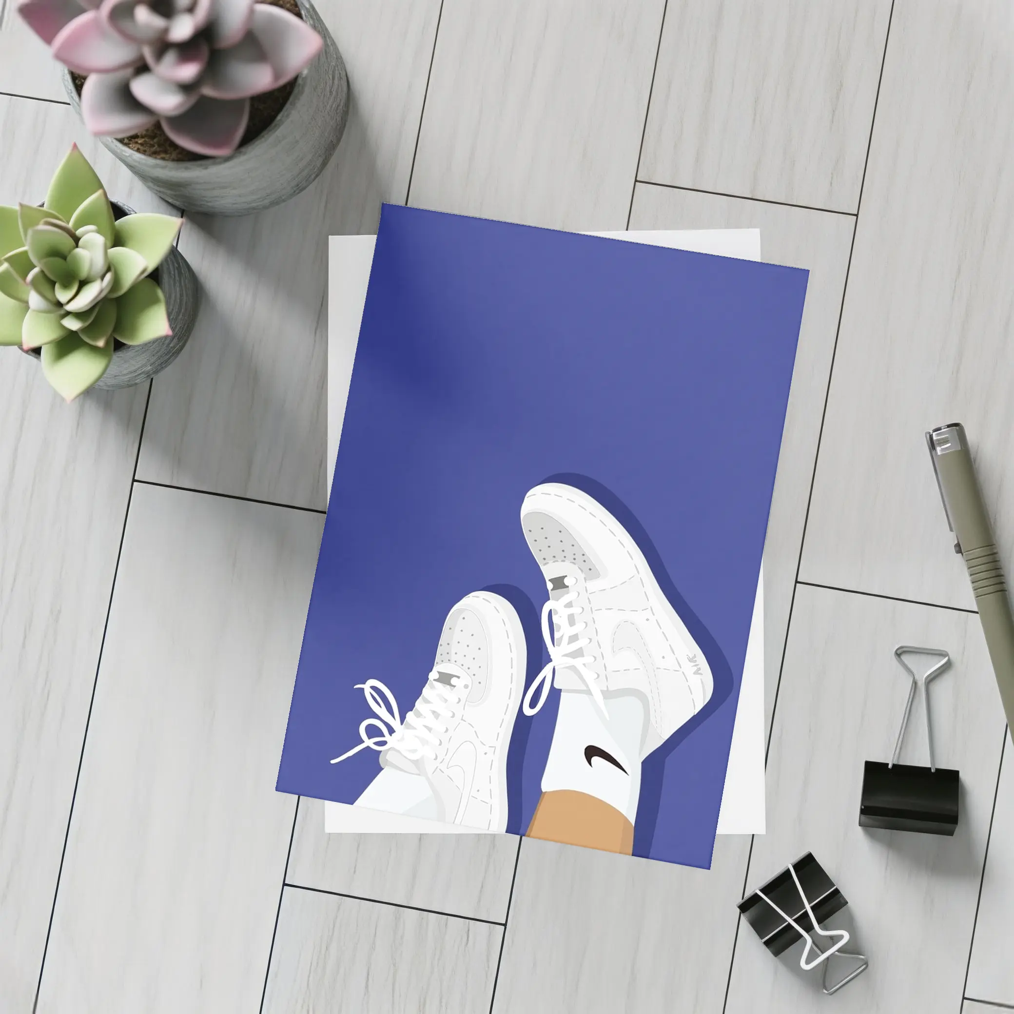 White Nike Air Force Ones Blue Background – Postcards