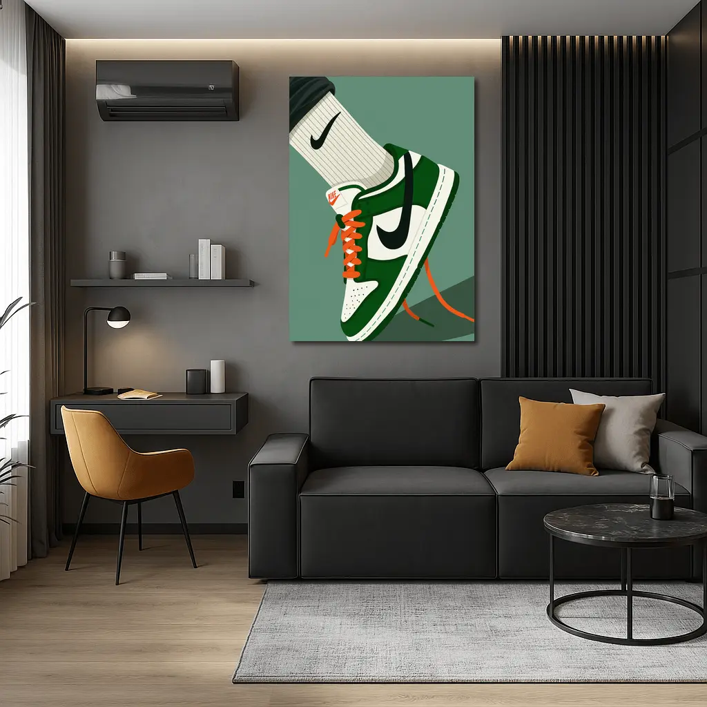 Nike Dunk Low Green Orange Laces Illustration – Wall Art
