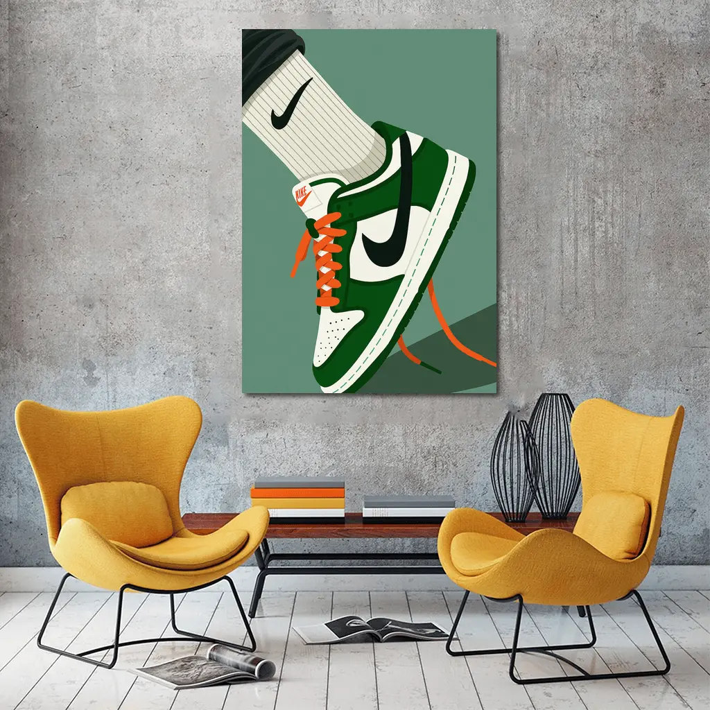 Nike Dunk Low Green Orange Laces Illustration – Wall Art