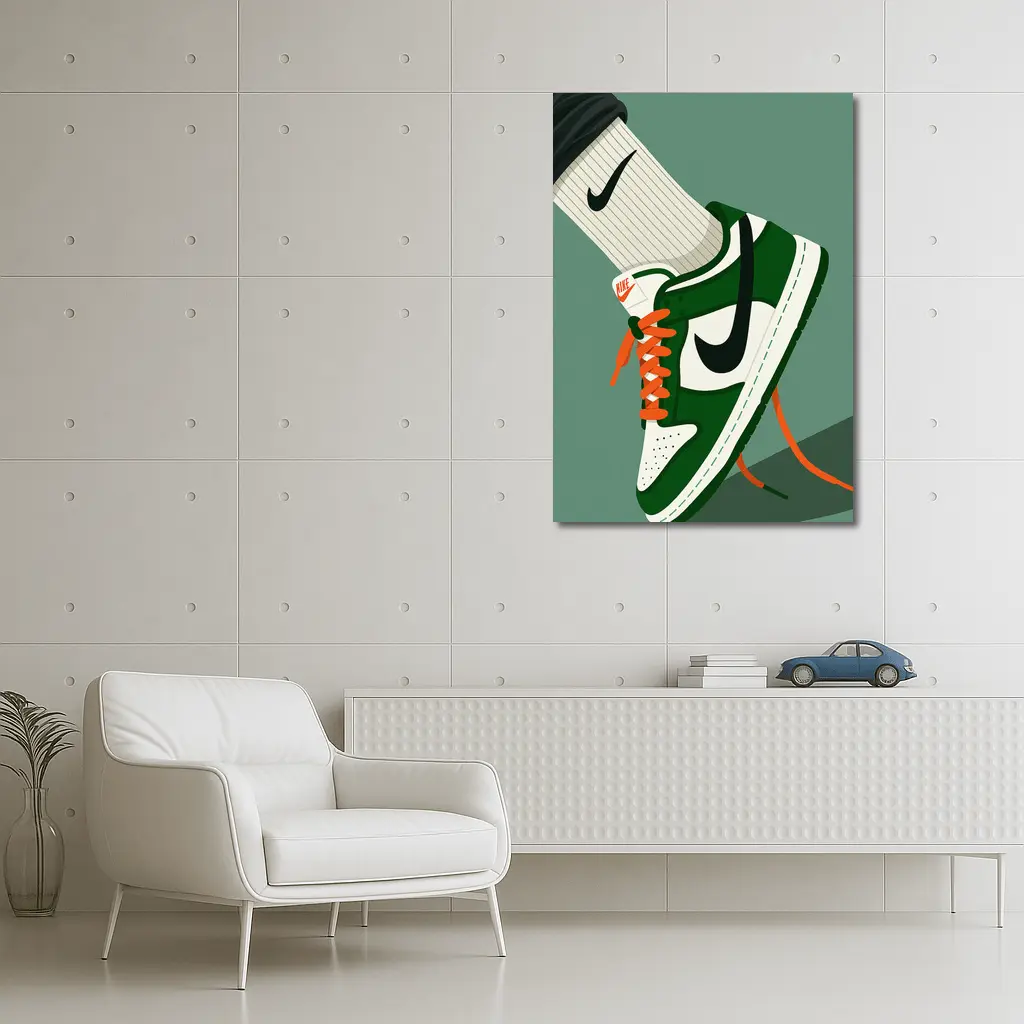 Nike Dunk Low Green Orange Laces Illustration – Wall Art