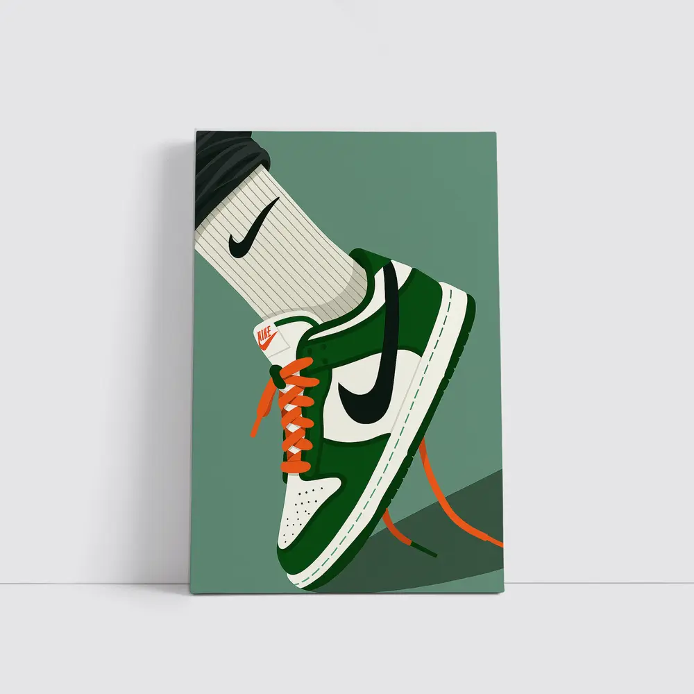 Nike Dunk Low Green Orange Laces Illustration – Wall Art