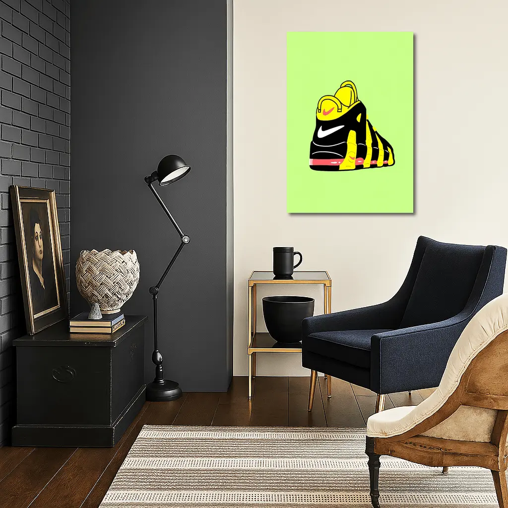 Nike Sneaker Bold Cartoon Art Green Background – Wall Art