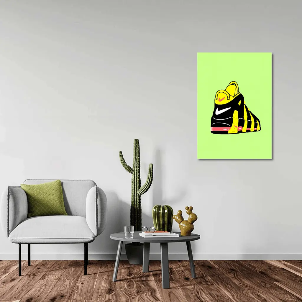 Nike Sneaker Bold Cartoon Art Green Background – Wall Art