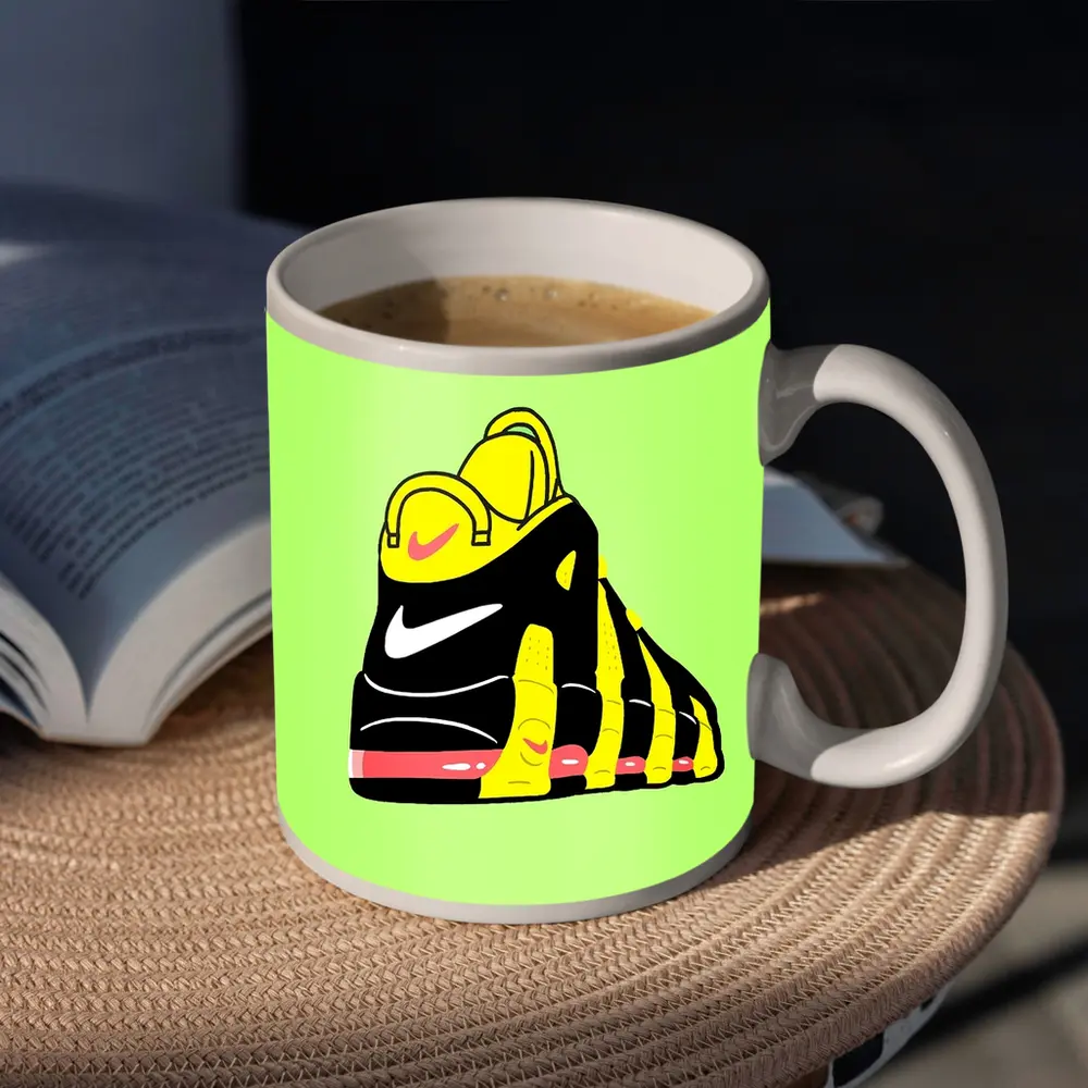 Nike Sneaker Bold Cartoon Art Green Background – Mugs