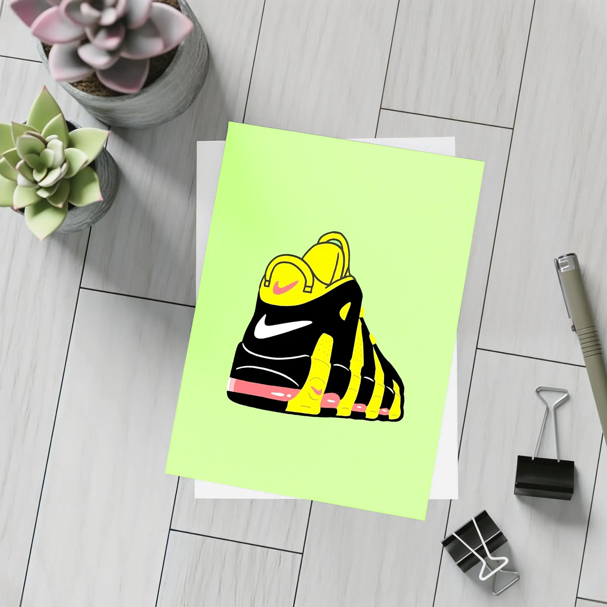 Nike Sneaker Bold Cartoon Art Green Background – Postcards