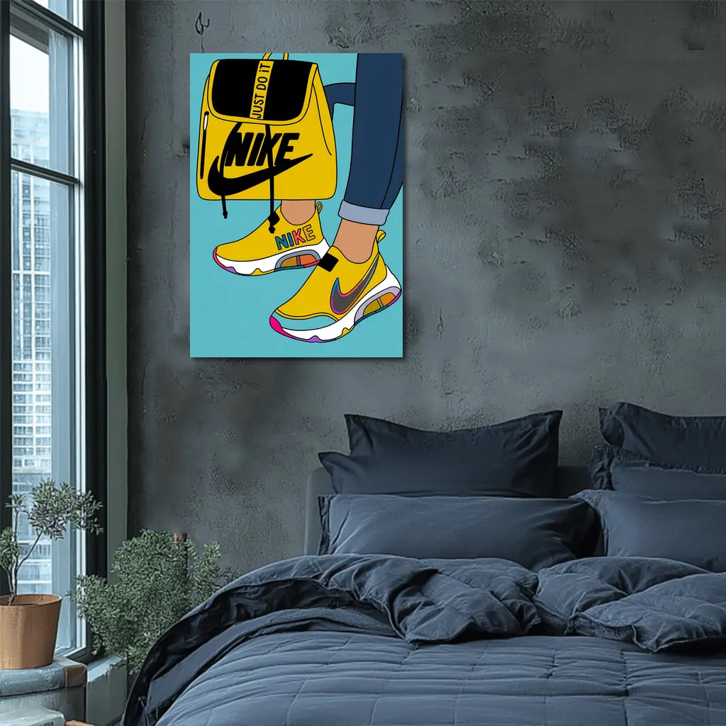 Nike Sneakers and Backpack Cartoon Art – Wall Art