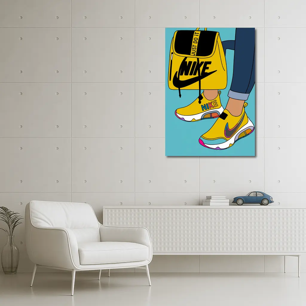 Nike Sneakers and Backpack Cartoon Art – Wall Art