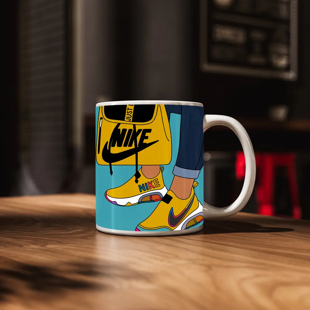 Nike Sneakers and Backpack Cartoon Art – Mugs