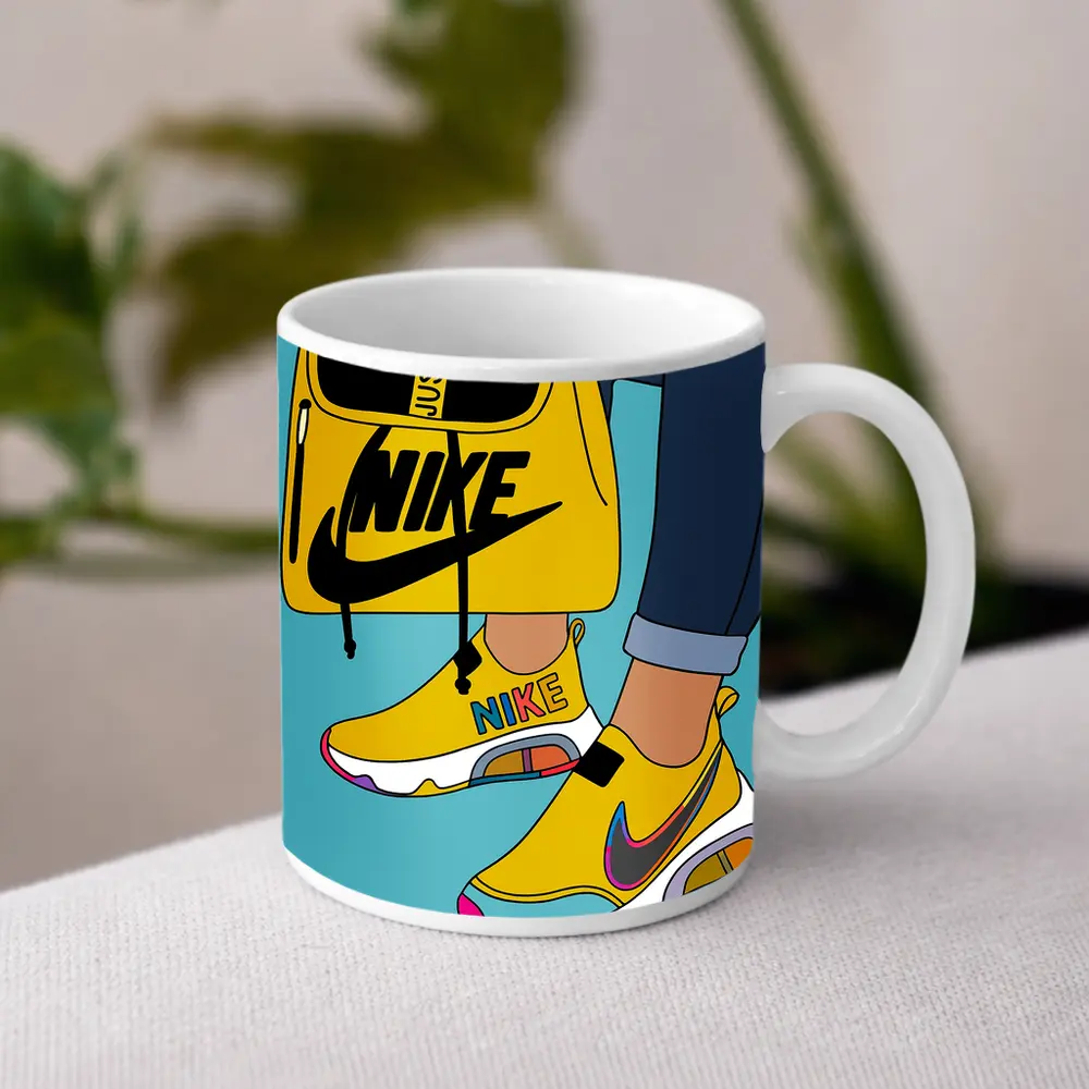 Nike Sneakers and Backpack Cartoon Art – Mugs