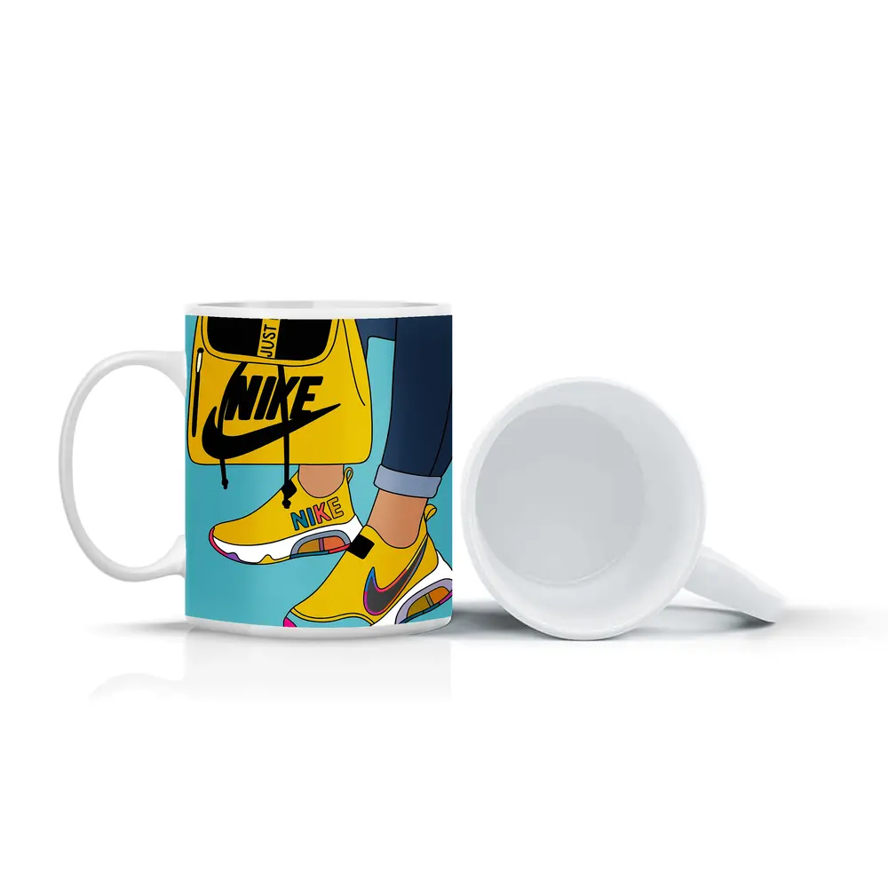 Nike Sneakers and Backpack Cartoon Art – Mugs