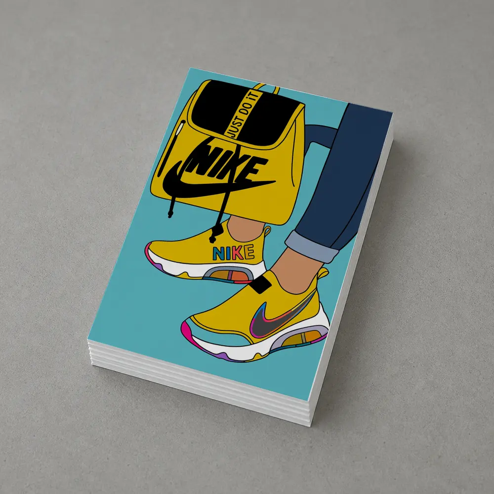 Nike Sneakers and Backpack Cartoon Art – Postcards