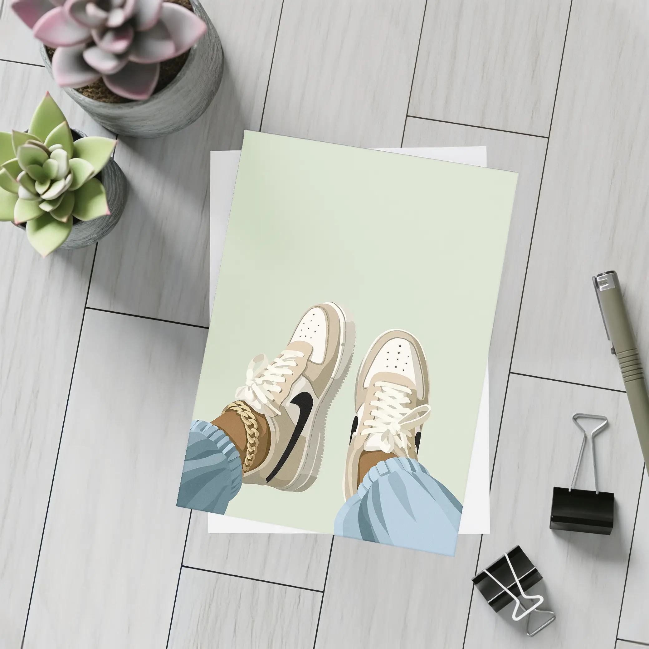 Nike Air Force One Sneakers Sage Green Background – Postcards