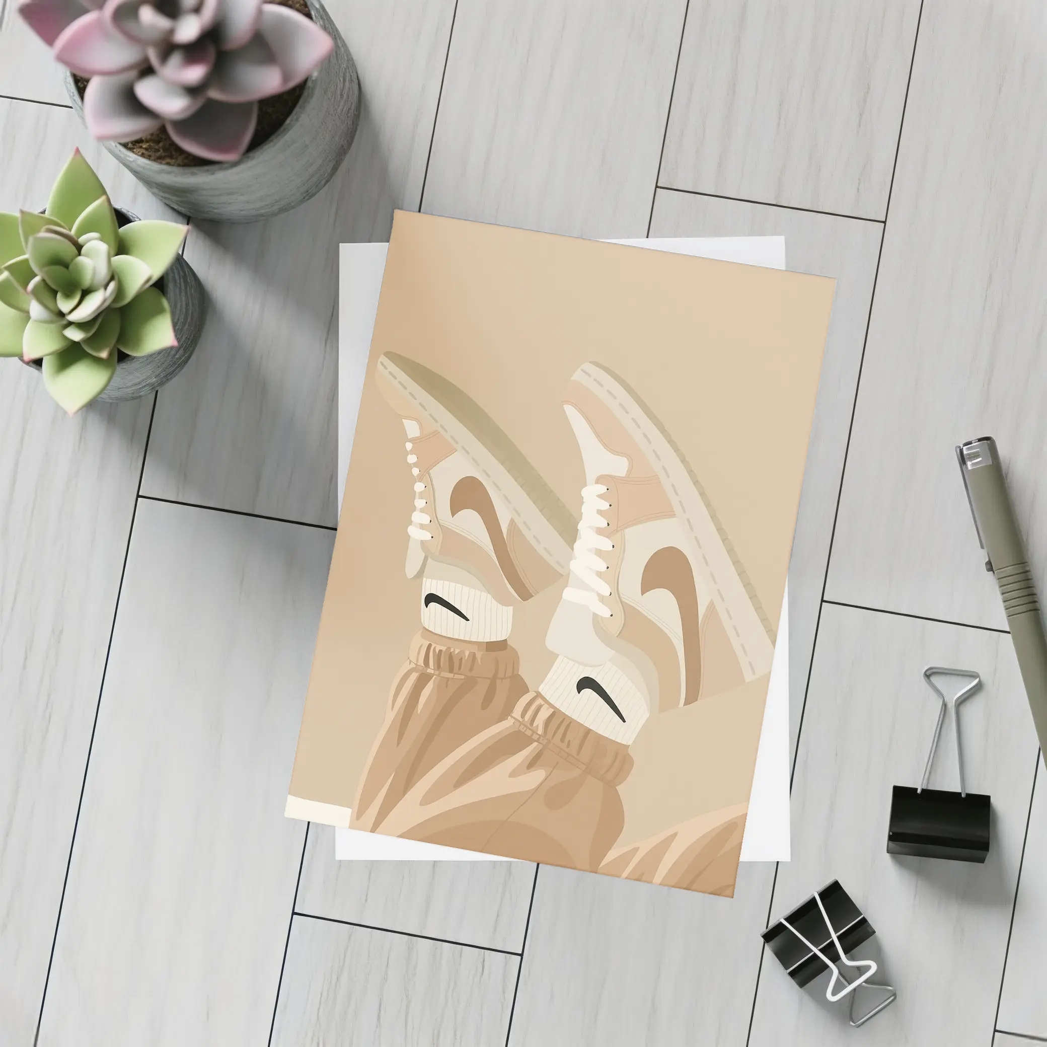 Nike Sneakers Beige Flat Lay Art – Postcards