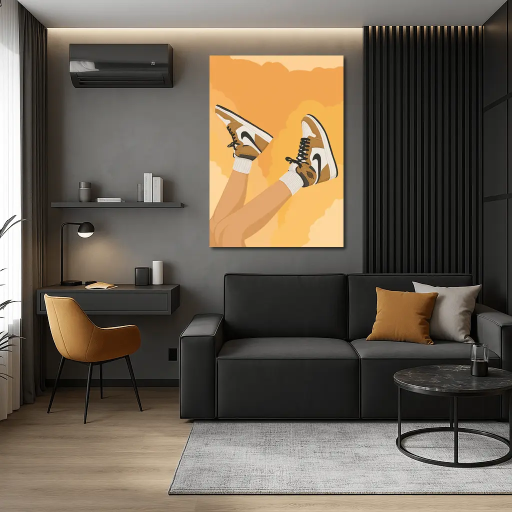 Nike Air Jordan Sneakers Warm Yellow Background – Wall Art