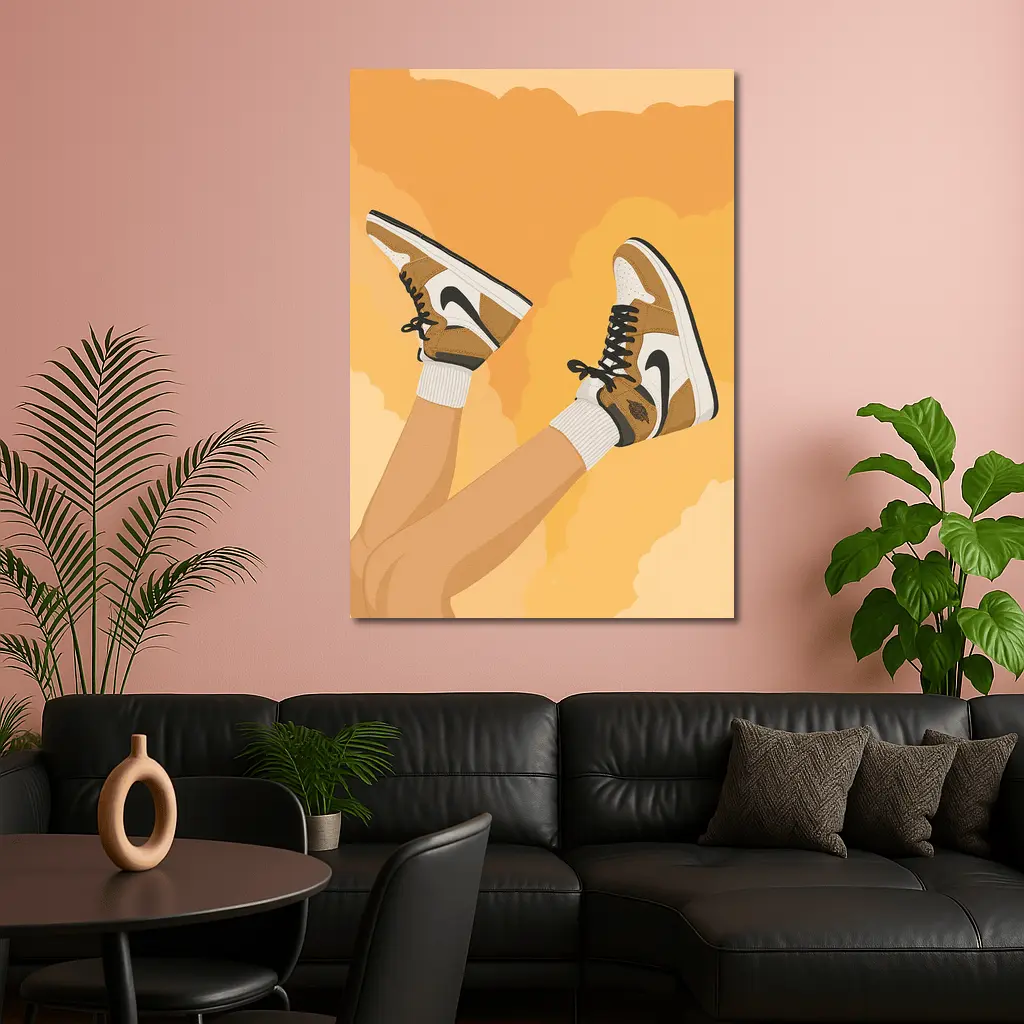 Nike Air Jordan Sneakers Warm Yellow Background – Wall Art